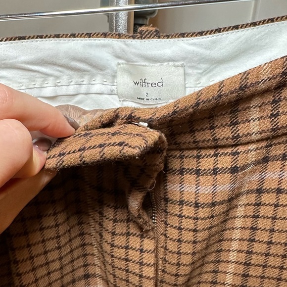 Aritzia Wilfred Effortless Pants Brown Checkered Plaid Trousers - Picture 7 of 11